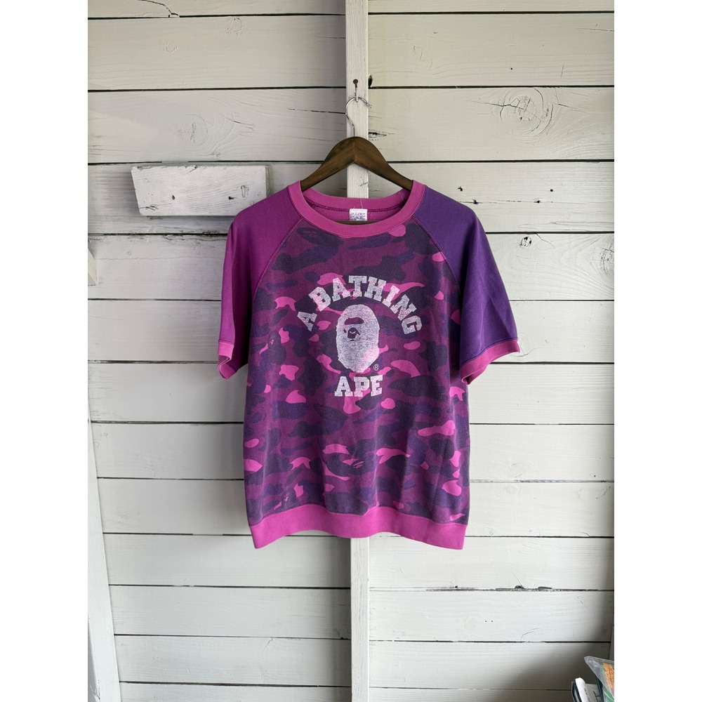 BAPE A Bathing Ape Camo Short Sleeve Sweatshirt Purple Pink Mens Medium